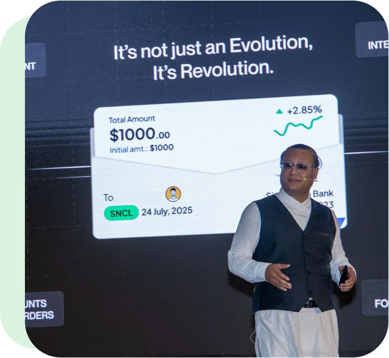 Bal Krishna Joshi presenting Xuno's vision for cross-border transactions
